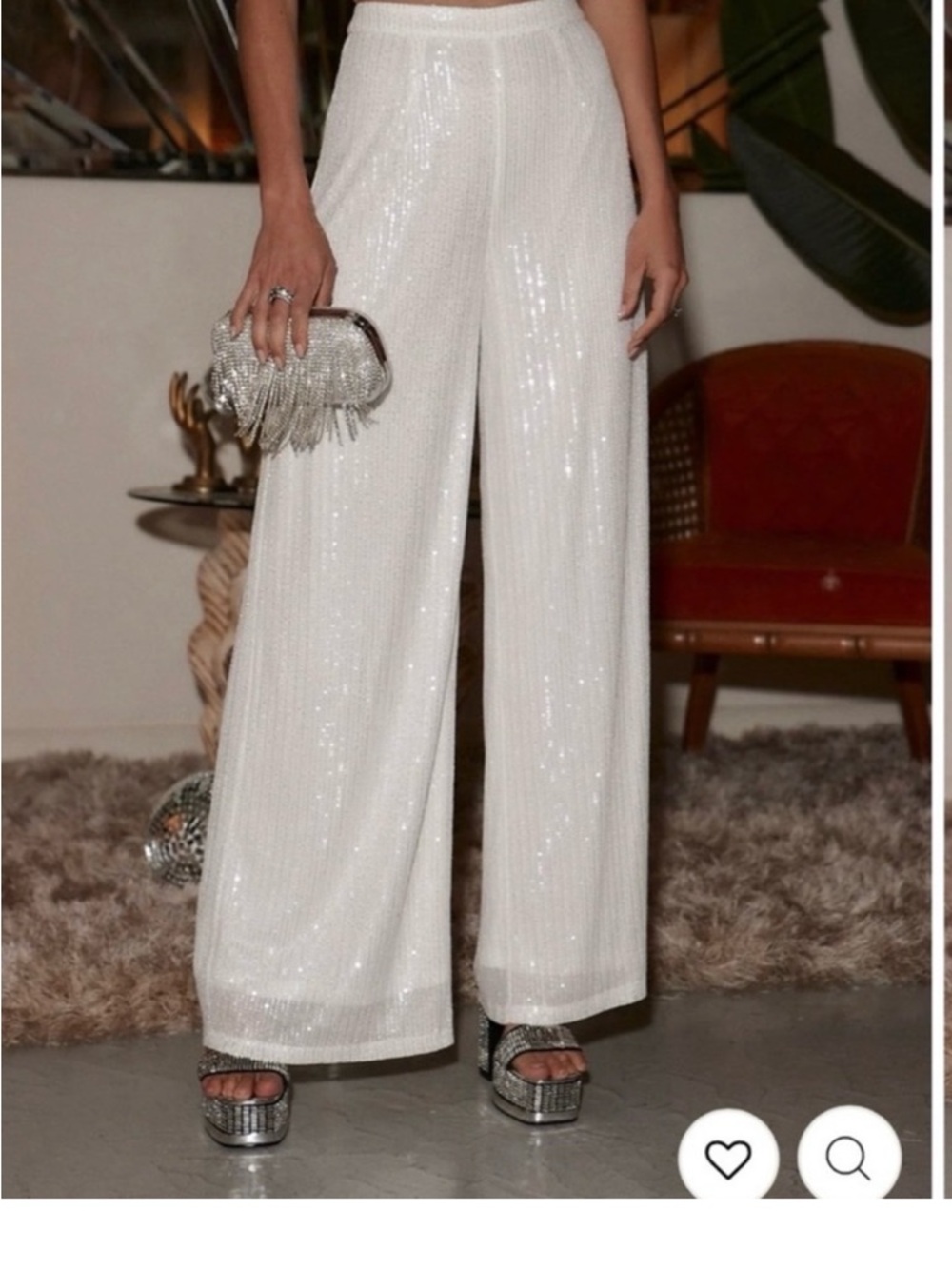 12th Tribe White Sequin Wide Leg Pants